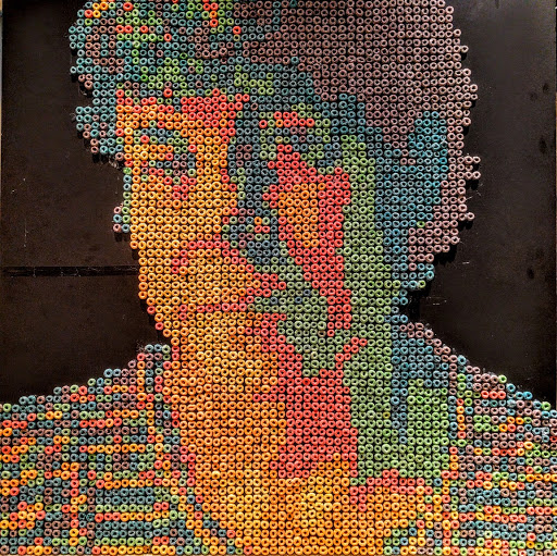 "Froot Loop Mother", mosaic in Froot Loops