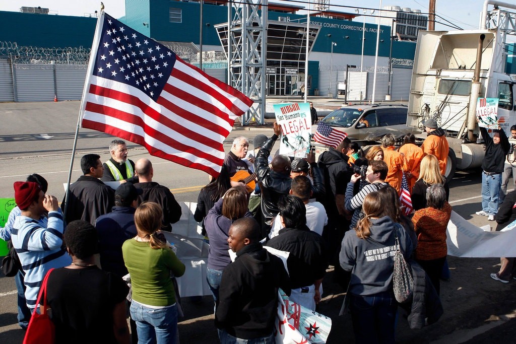 Protesters have targeted the Essex County Correctional Facility, which holds about 800 people who have been arrested on immigration charges. Photo credit: Mel Evans/Associated Press